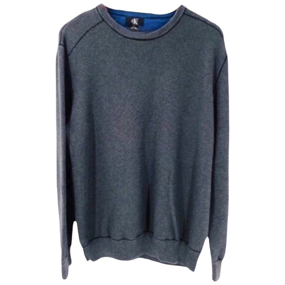 4/$45 CALVIN KLEIN Grey Long Sleeve Crew Neck Pima Cotton Knit Sweater Large - Picture 1 of 6